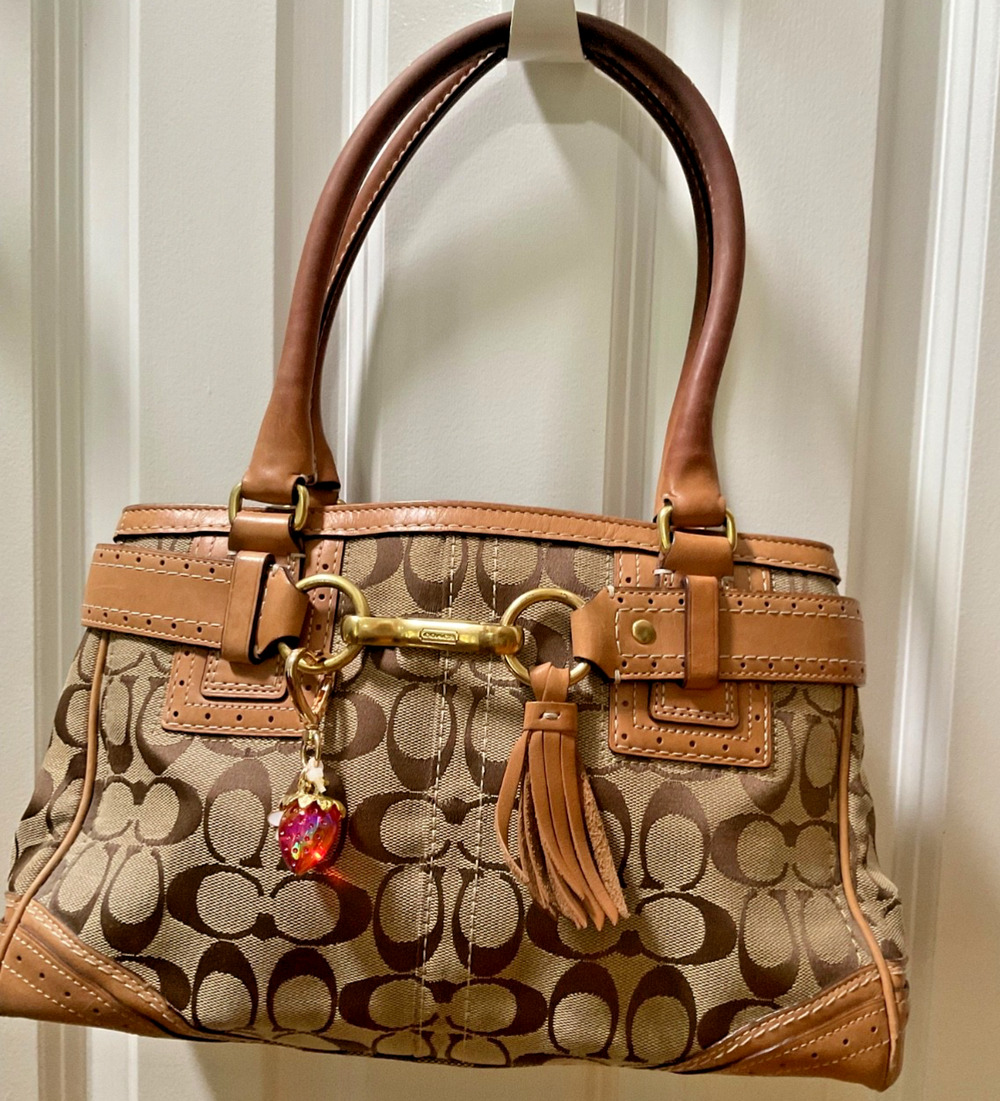VTG Coach Hamptons 10507 Signature Brown Jacquard Leather Carryall Satchel Tote